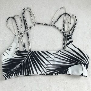 MIKOH WOMENS BIKINI TOP BLACK WHITE PALM PRINT SMALL